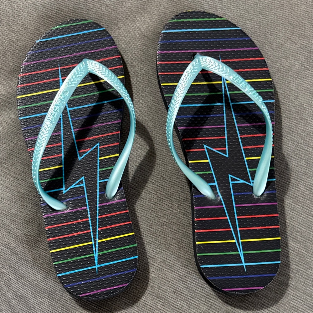 Chaser Kids Flip Flops - Black with Multicolor Stripes